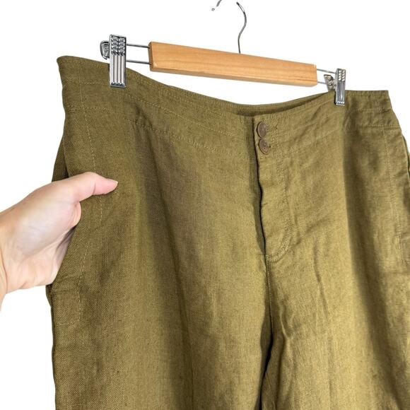 Eileen Fisher Pants Womens Large Olive Green Heavy Linen Straight Leg Natural - Picture 5 of 11